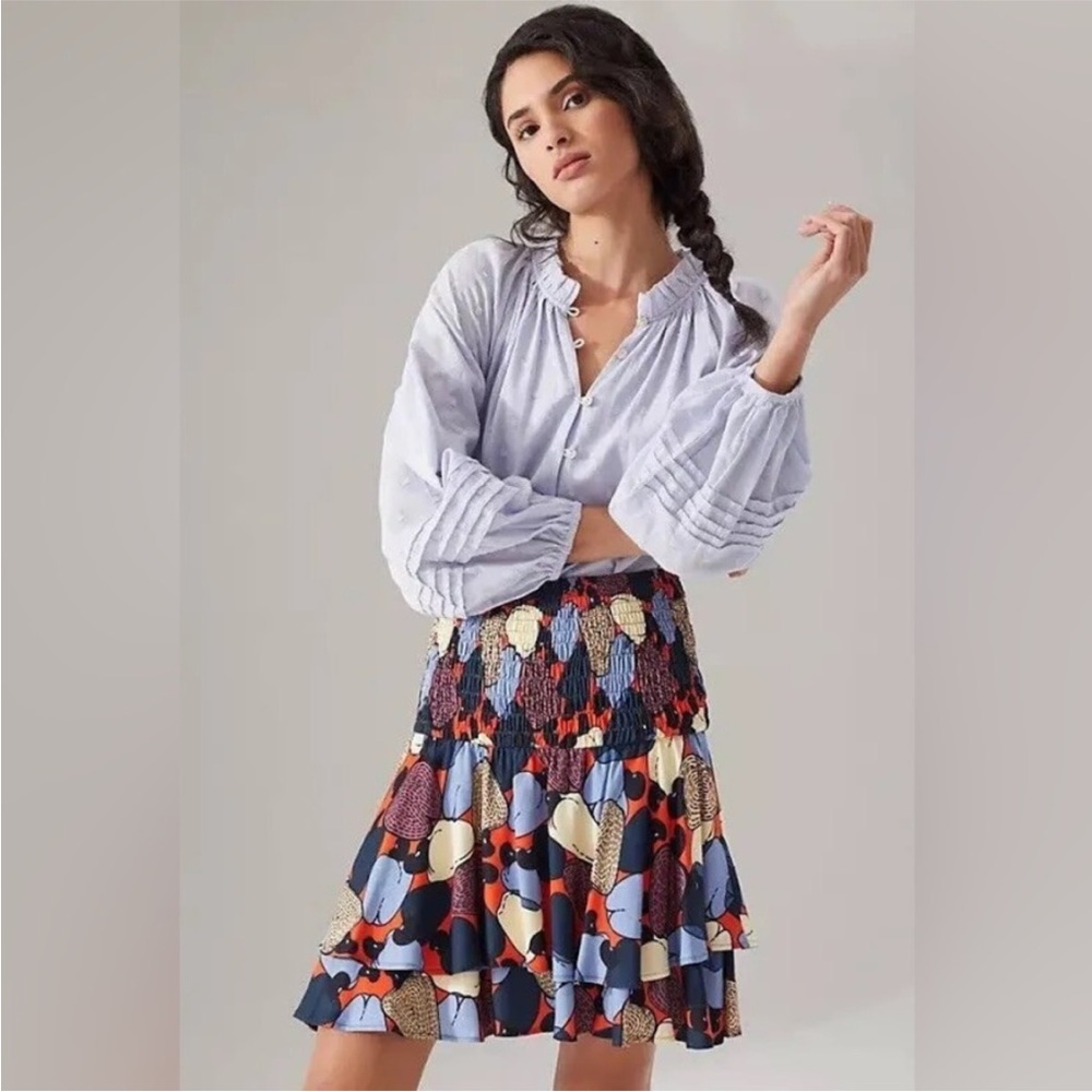 FARM Rio Anthropologie | Women’s Orange/Blue Stephania Smock Waist Skirt Size XS